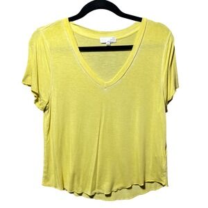 Ten Sixty Sherman Womens Yellow V-Neck Short Sleeve Raw Hem Tee Shirt Large